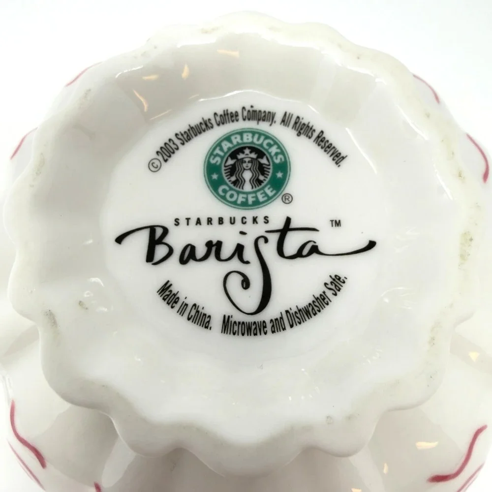 Vintage Starbucks Barista Scalloped Ceramic Bowl White Red Coffee Dish‎
